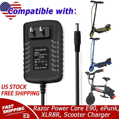 12V 1A Battery Charger for Razor Power Core E90, ePunk, XLR8R, Electric Scooter