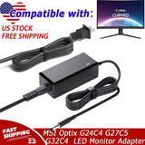 AC Adapter For MSI Optix G24C4 G27C5 G32C4 G32CQ4 LED Monitor Power Supply Cord