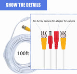 100ft White BNC Video Power Wire Cord for Swann Night Owl CCTV Cameras Cable