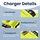 Charger For Ryobi 40V For OP401 OP404 OP406A OP40261 OP40301 OP40401 OP40501