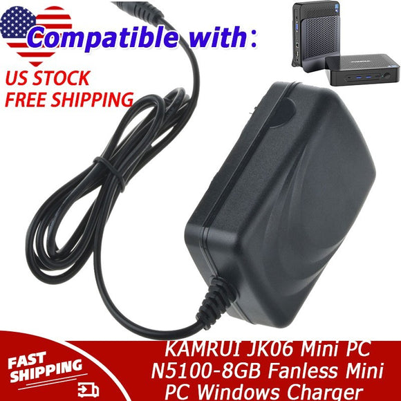 12V AC Charger for KAMRUI JK06 Mini PC N5100-8GB Fanless Mini PC Windows