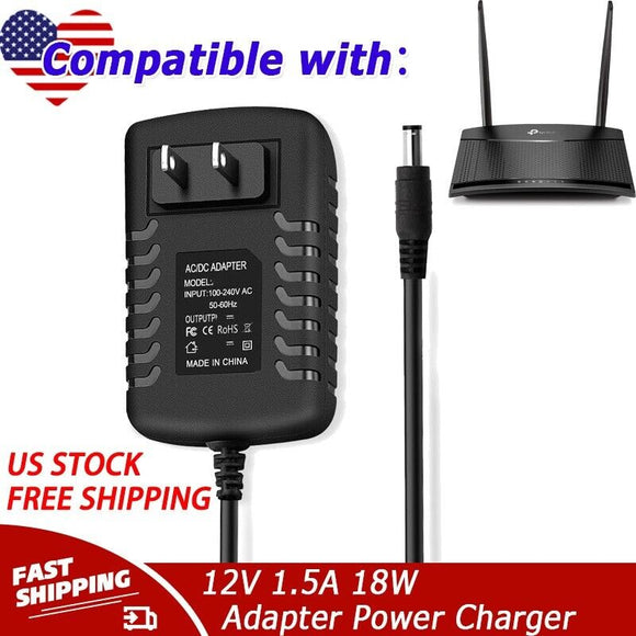 12V 1.5A 18W Switching Power Supply Cord AC/DC Adapter for Router 5.5mm/2.5mm