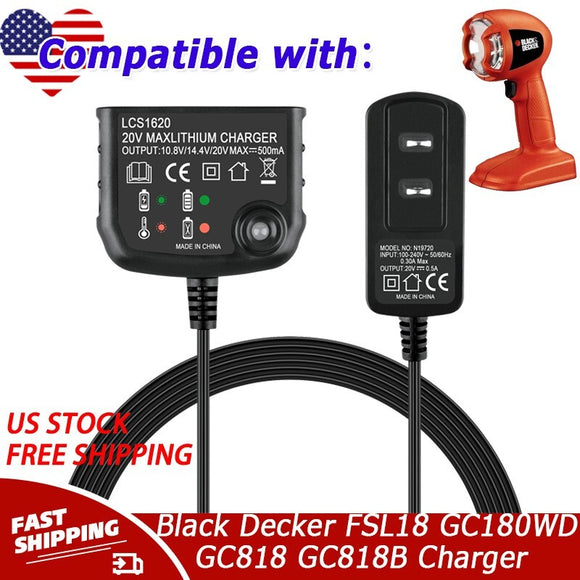 20V Lithium Battery Charger LCS1620 for Black Decker FSL18 GC180WD GC818 GC818B