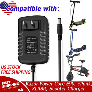 12V 1A Battery Charger for Razor Power Core E90, ePunk, XLR8R, Electric Scooter