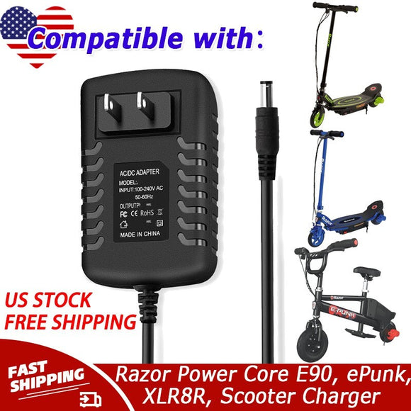12V 1A Battery Charger for Razor Power Core E90, ePunk, XLR8R, Electric Scooter
