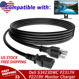 UL 6ft Power Cord Cable For Dell S3423DWC P2317H P2219H P2016t S2817Qt Monitor