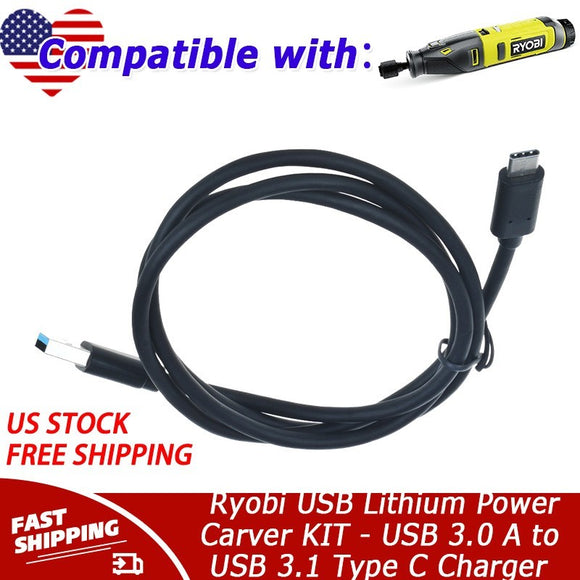 USB-C Cable For Ryobi USB Lithium Power Carver KIT - USB 3.0 A to USB 3.1 Type C