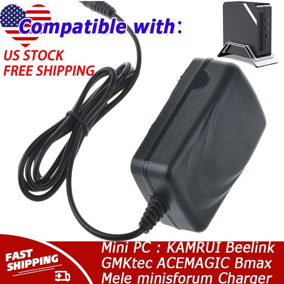 12V AC Charger for Mini PC : KAMRUI Beelink GMKtec ACEMAGIC Bmax Mele minisforum