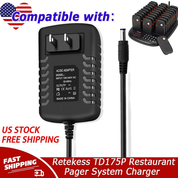 12V AC/DC Adapter Charger For Retekess TD175P Restaurant Pager System Power Cord