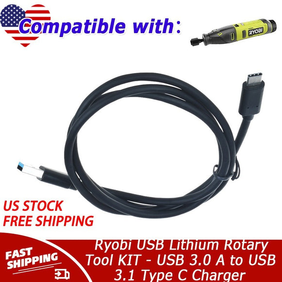 USB-C Cable For Ryobi USB Lithium Rotary Tool KIT - USB 3.0 A to USB 3.1 Type C