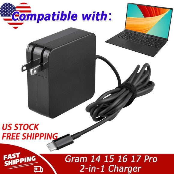 USB-C Laptop Charger for Gram 14 15 16 17 Pro 2-in-1 - Extra Long Power Cord