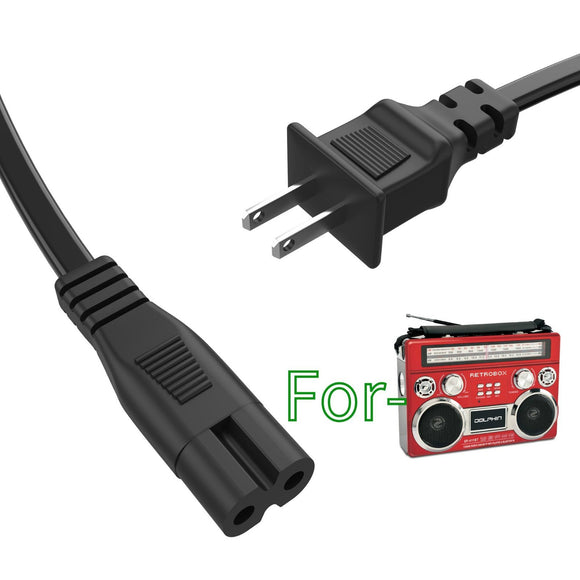 2-Prong AC Power Cord For Dolphin SP-411BT RETROBOX Portable Speaker