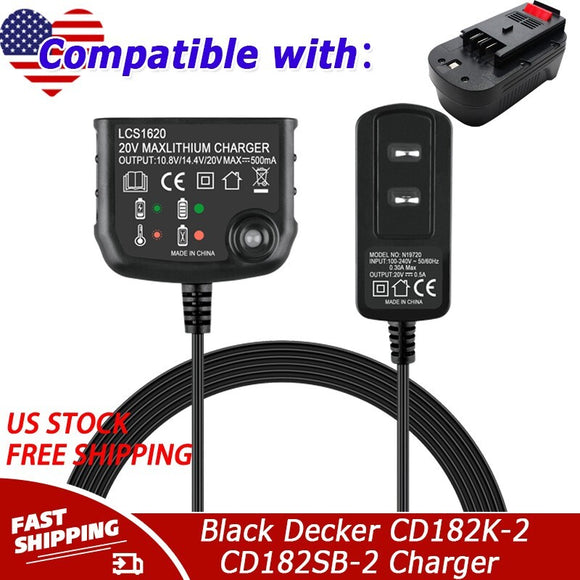 20V Lithium Battery Charger LCS1620 for Black Decker CD182K-2 CD182SB-2 CDC18SB