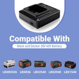 LCS40 40V Charger Replacement for Black+Decker LBXR36 LBX2240 Battery