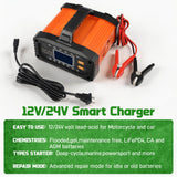Car Battery Charger 20A, 12V 24V LiFePO4 Lead Acid Automatic Smart Battery Maint