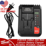 Quick Charger For PORTER CABLE 20V MAX Lithium Battery Charger PCC691L PCC692L