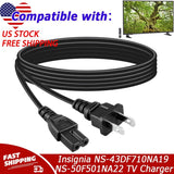 AC Power Cord Cable For Insignia NS-43DF710NA19 NS-50F501NA22 NS-50F301NA22 TV