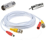25FT BNC Cable Security Camera Wire Cord with BNC Connectors & RCA Adapter White