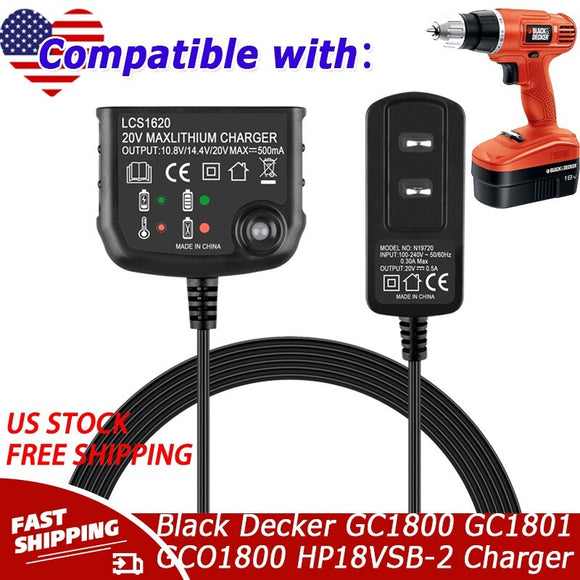 20V Lithium Battery Charger LCS1620 for Black Decker GC1800 GC1801 GCO1800 HP18V