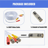 100ft White BNC Video Power Wire Cord for Swann Night Owl CCTV Cameras Cable