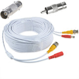 98ft BNC Cable Security Camera Wire Cord with BNC Connectors & RCA Adapter White