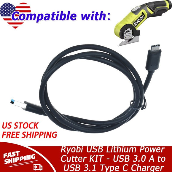 USB-C Cable For Ryobi USB Lithium Power Cutter KIT - USB 3.0 A to USB 3.1 Type C