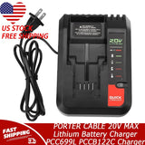 Quick Charger For PORTER CABLE 20V MAX Lithium Battery Charger PCC699L PCCB122C