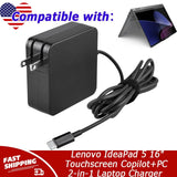 65W AC Charger For Lenovo IdeaPad 5 16" Touchscreen Copilot+PC 2-in-1 Laptop