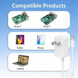 27W -5V/5A USB-C Power Supply for Raspberry Pi 5