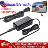 AC Adapter For Acer Nitro RG241Y EI242QR ED322Q EI272UR Monitor Charger Power US