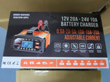 Car Auto Battery Charger 12V/20A 24V/10A LiFePO4 Lead-Acid for AGM Gel SLA Truck