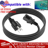 AC Power Cord Cable For Acer CB241Y EB321HQ B246HYL B246HL B277U EZ321Q Monitor