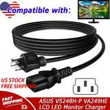 UL 6ft AC Power Cord For ASUS VS248H-P VY249HF VA249HE VY249HE-W LCD LED Monitor