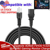 UL 6ft AC Power Cord For Gigabyte AORUS FV43U FI32U FO48U M34WQ Gaming Monitor