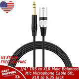 1/4" TRS to XLR Male Balanced Mic Microphone Cable 6ft, XLR to 6.35 Jack