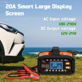 Car Battery Charger 20A, 12V 24V LiFePO4 Lead Acid Automatic Smart Battery Maint