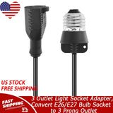 3 Outlet Light Socket Adapter, Convert E26/E27 Bulb Socket to 3 Prong Outlet