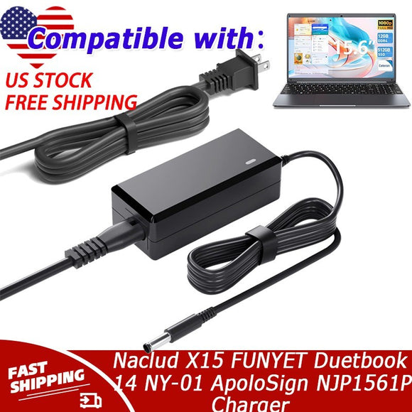 12V Charger for Naclud X15 FUNYET Duetbook 14 NY-01 ApoloSign NJP1561P