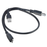 2FT USB 3.0 Dual Power Y Shape Type A to Micro B Cable for External Hard Drives